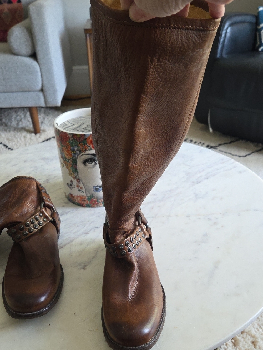 Frye To The Knee Leather Boot Brown 8